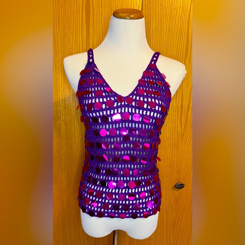 Handmade Purple crochet tank top with sequins